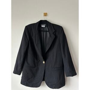 Vintage Savannah Black Wool Blazer Women’s 12 Gold Button 90s Tailored Blazer
